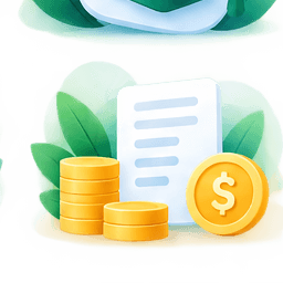 Illustration of a budget document and coins
